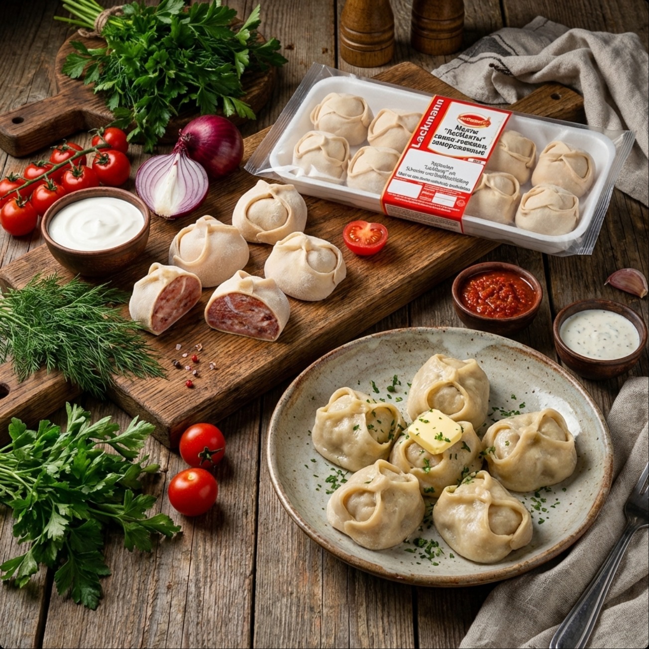Мanty, Teigtaschen - LackManty, mit Schweine-und Rindfleischfüllung, Lackmann, 750 g
