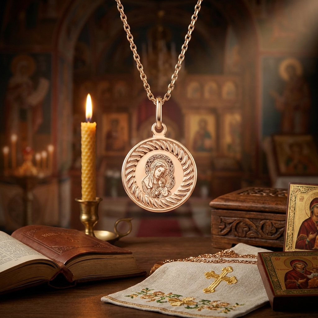 Подвеска - иконка, красное золото 585°, 27 мм