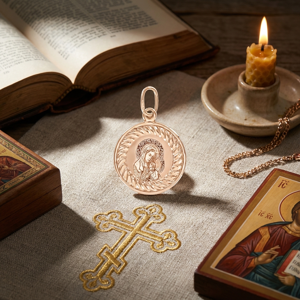 Подвеска - иконка, красное золото 585°, 27 мм