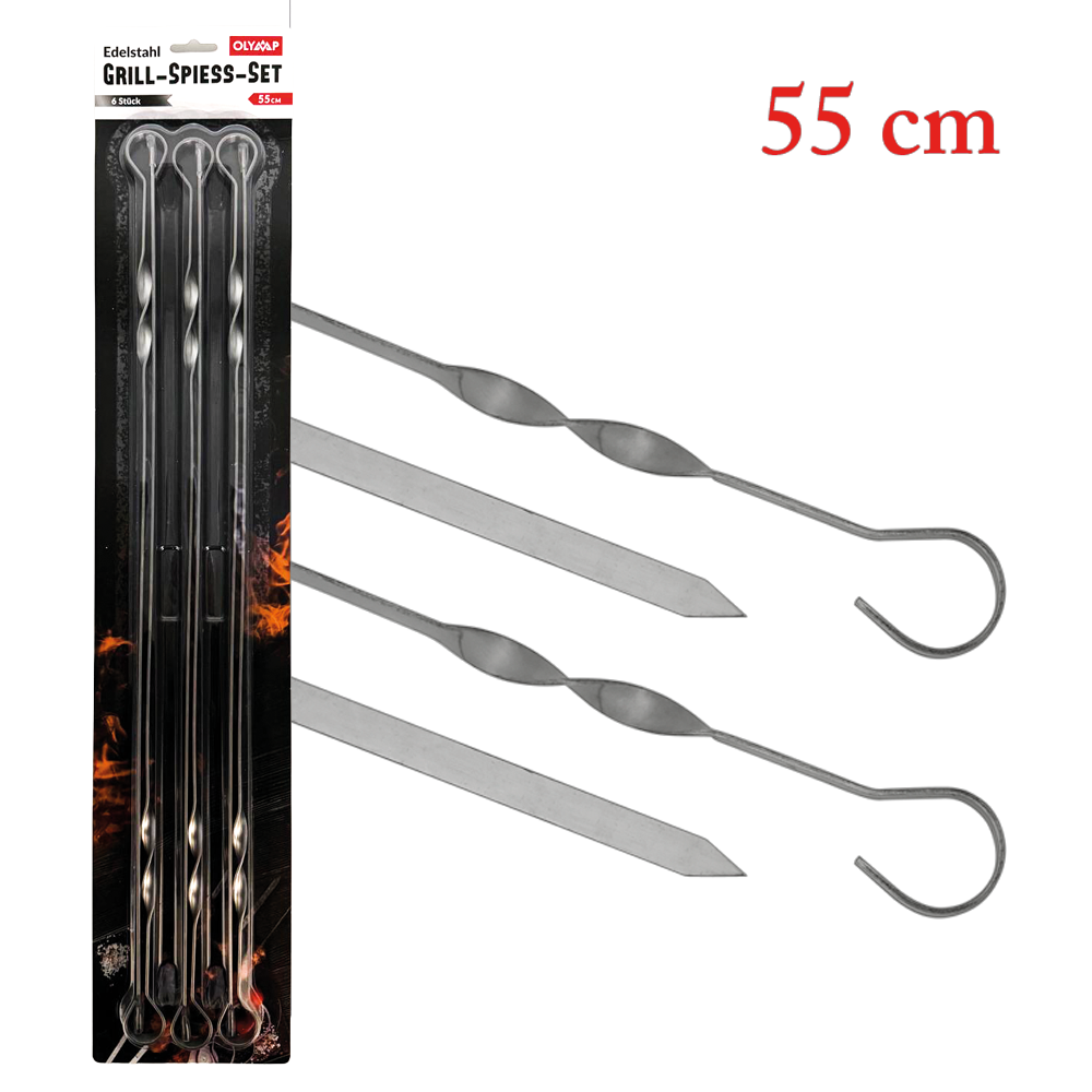 Set Grillspieße, Edelstahl 2 mm, 55 cm, 6 Stück