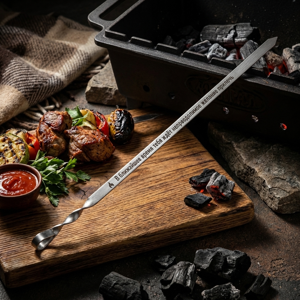 Set aus 12 Schaschlikspießen 50 cm, mit Gravur - Horizontaler Zen