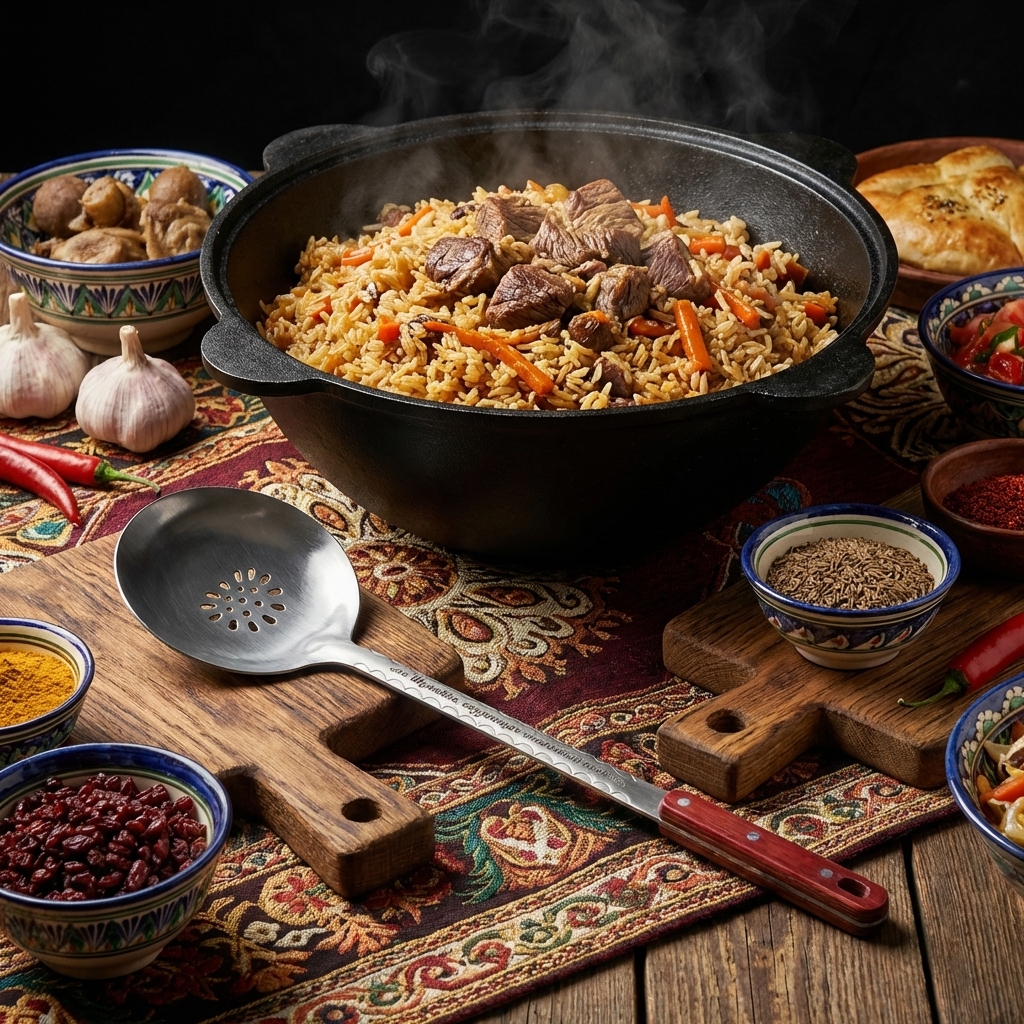 Шумовка узбекская для плова 48 см, с гравировкой - Шумовка, создающая эталонный плов