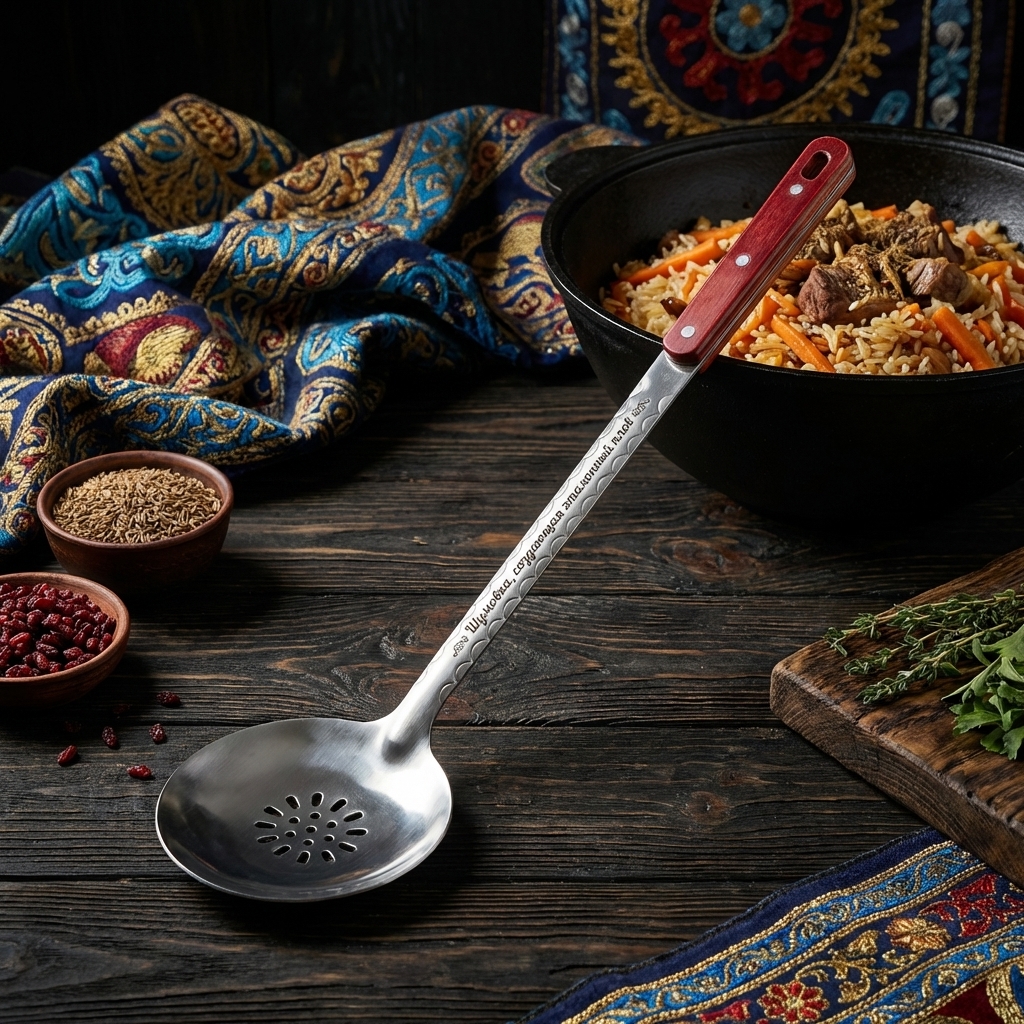 Шумовка узбекская для плова 48 см, с гравировкой - Шумовка, создающая эталонный плов