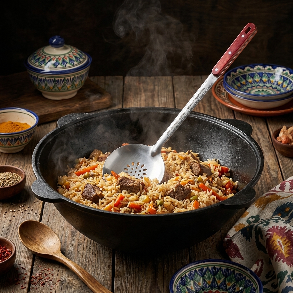  Шумовка узбекская для плова 48 см, с гравировкой - Казан без шумовки — что воин без меча