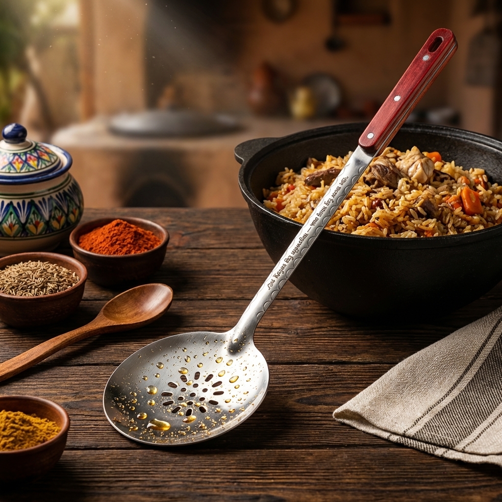  Шумовка узбекская для плова 48 см, с гравировкой - Казан без шумовки — что воин без меча