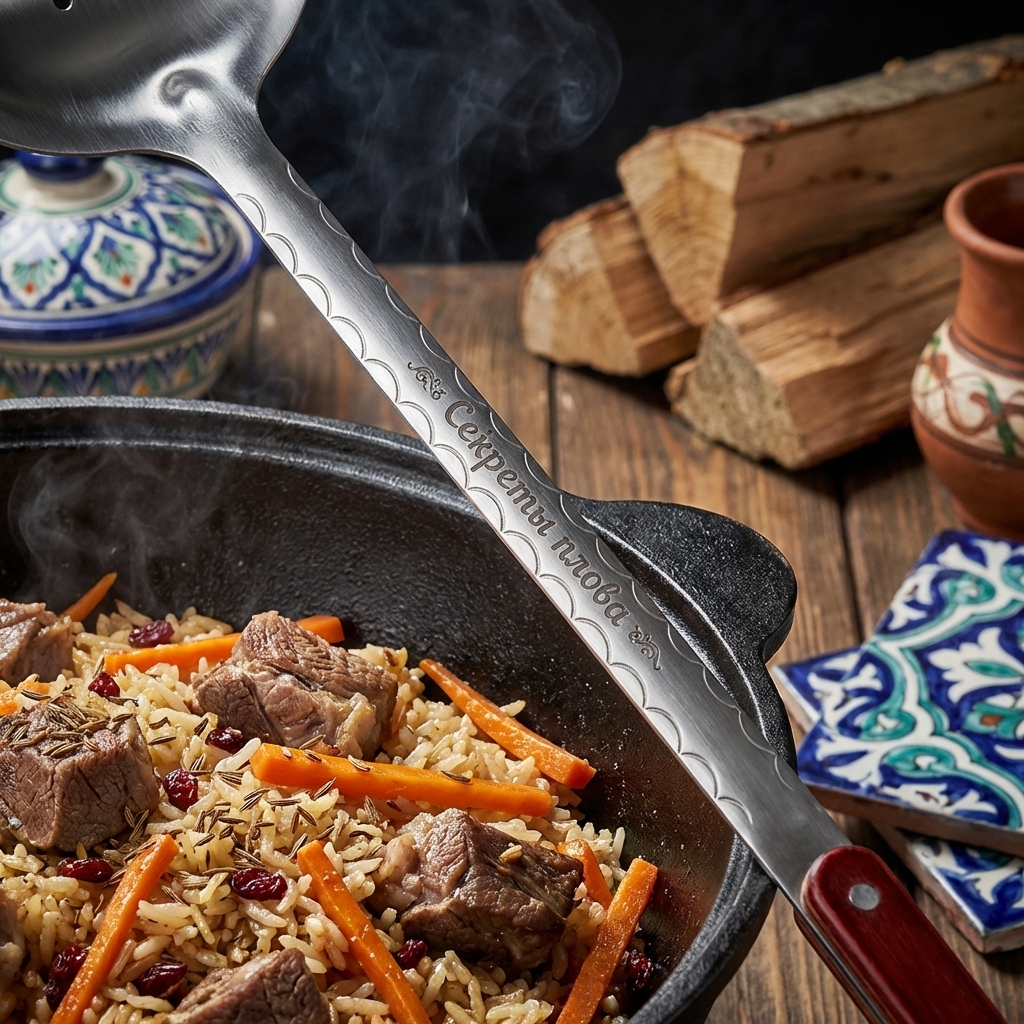 Шумовка узбекская для плова 48 см, с гравировкой.  Секреты плова