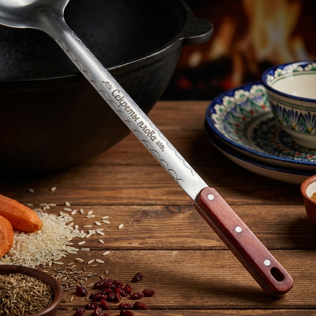 Шумовка узбекская для плова 48 см, с гравировкой.  Секреты плова