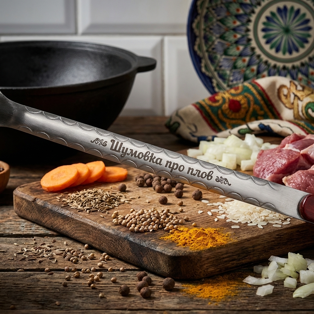 Usbekischer Schaumlöffel für Plov 48 cm, mit Gravur. Schaumlöffel für Plov