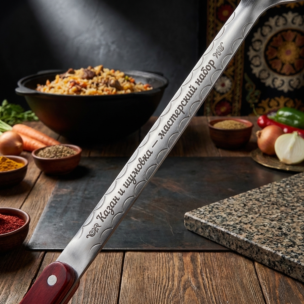 Usbekische Schaumkelle für Pilaw 48 cm, mit Gravur. Kessel und Schaumkelle - Meisterset