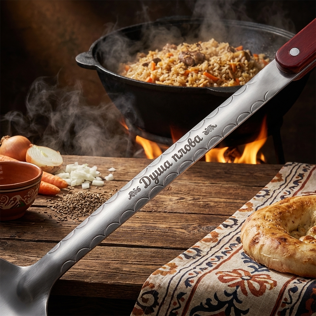 Шумовка узбекская для плова 48 см, с гравировкой. Душа плова