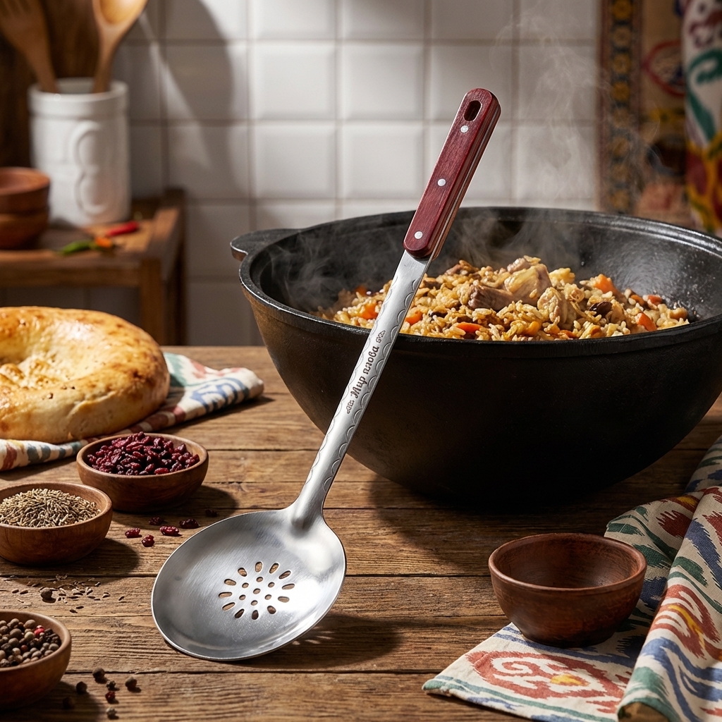 Usbekischer Schaumlöffel für Plow 48 cm, mit Gravur. Welt des Plow