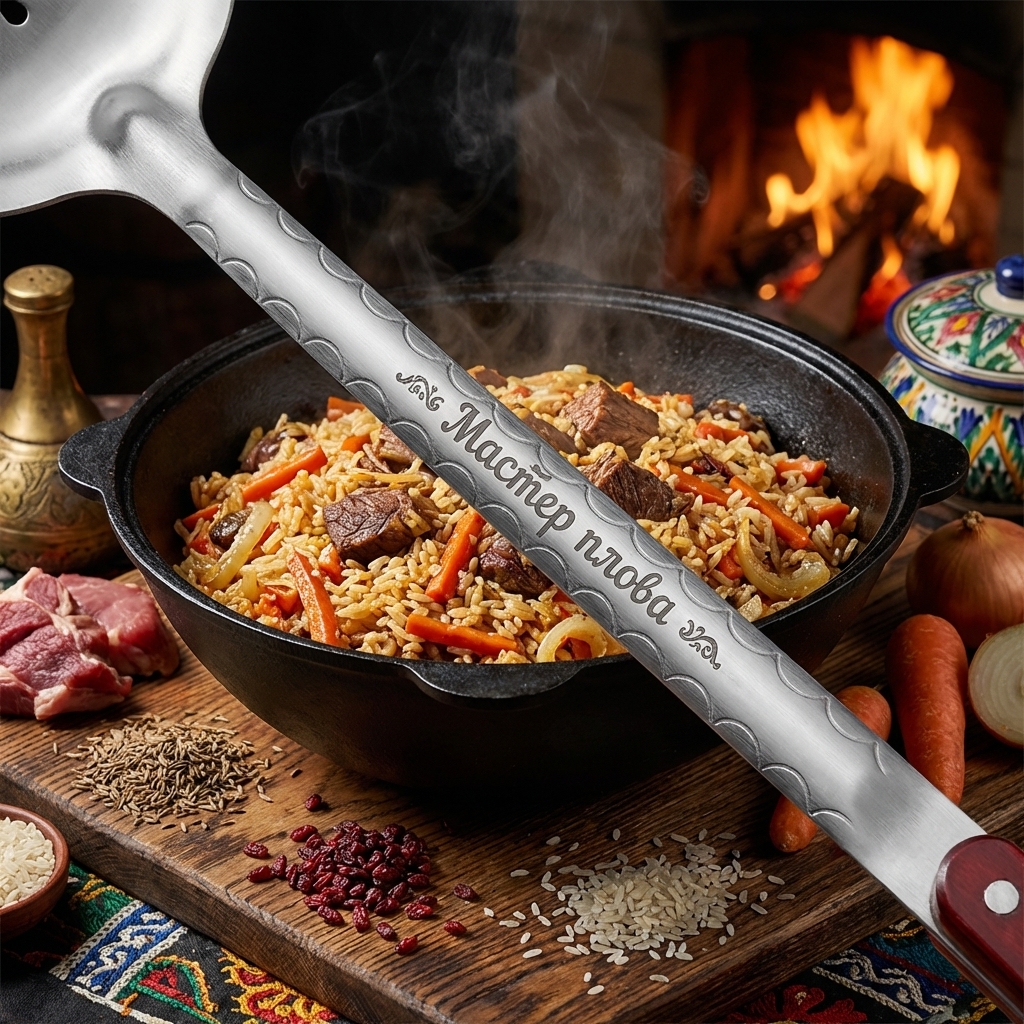  Шумовка узбекская для плова 48 см, с гравировкой. Мастер плова