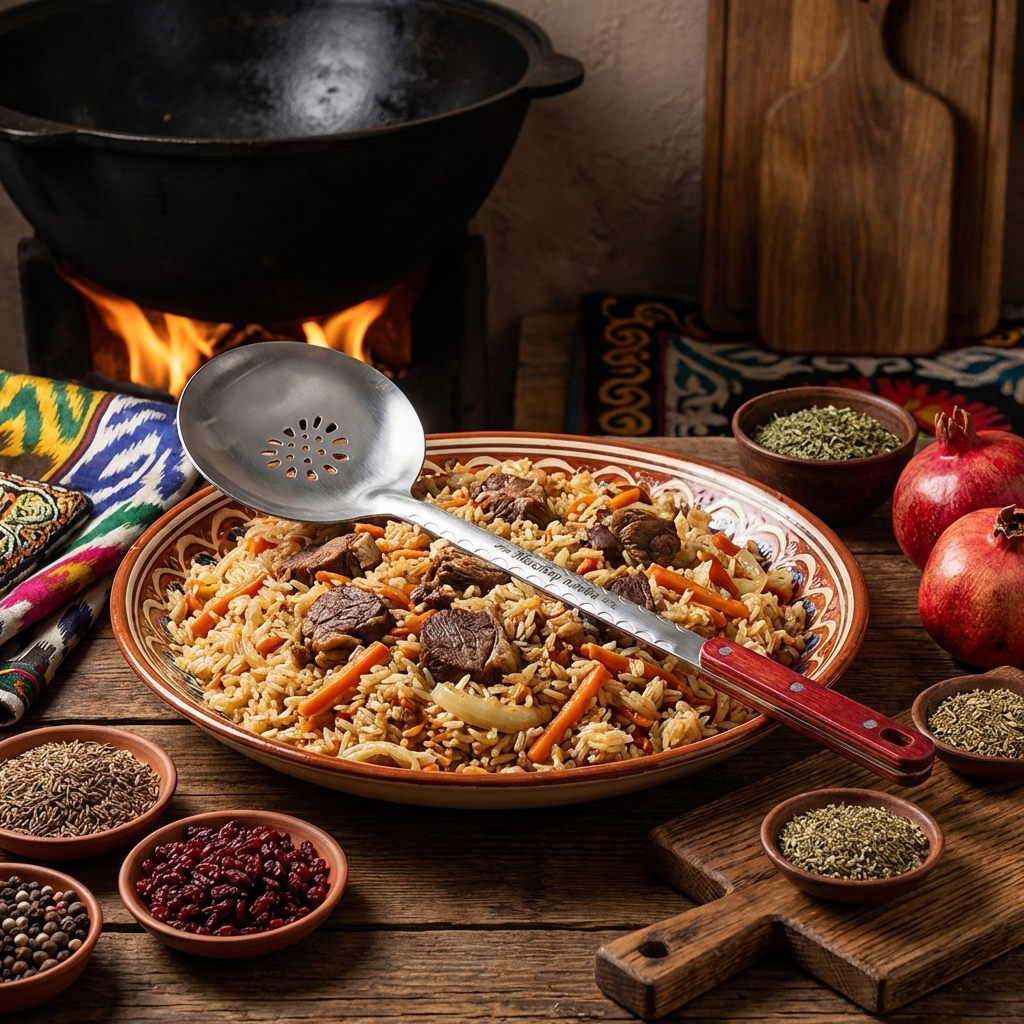  Шумовка узбекская для плова 48 см, с гравировкой. Мастер плова