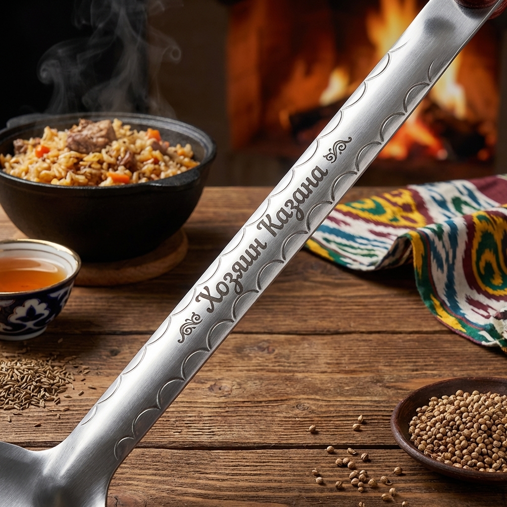 Шумовка узбекская для плова 48 см, с гравировкой - Хозяин Казана