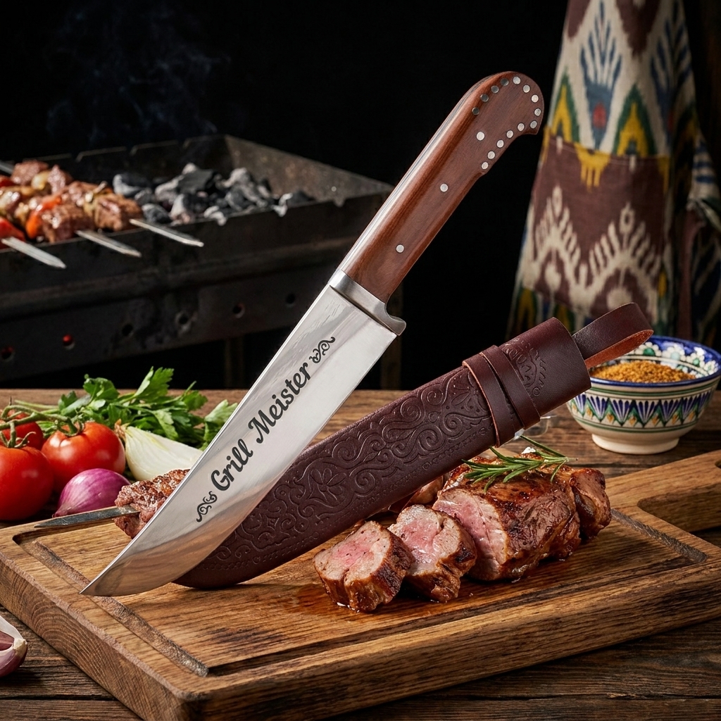Usbekischer Messer Pchak, 29 cm mit Gravur G022 - Grill Meister