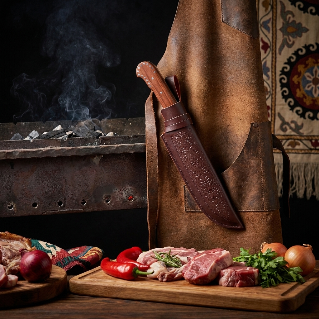 Usbekischer Messer Pchak, 29 cm mit Gravur G022 - Grill Meister