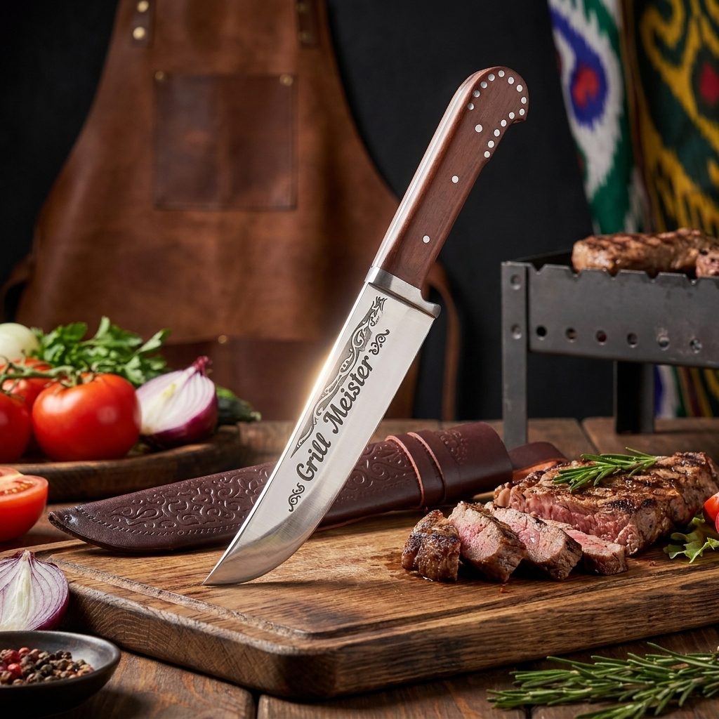 Usbekischer Messer Pchak, 29 cm mit Gravur G022 - Grill Meister