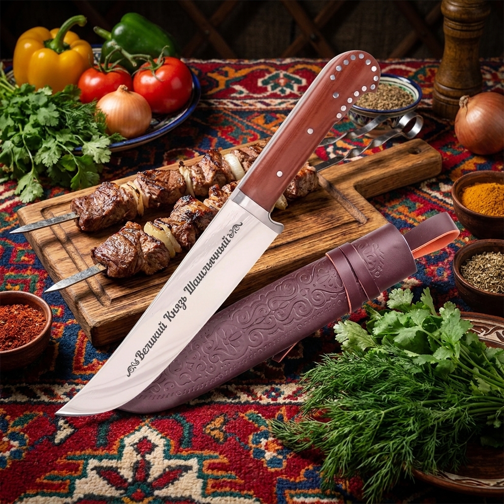 Usbekischer Messer Pchak, 29 cm mit Gravur G002 - Velikiy Knyaz Shashlyichnyiy