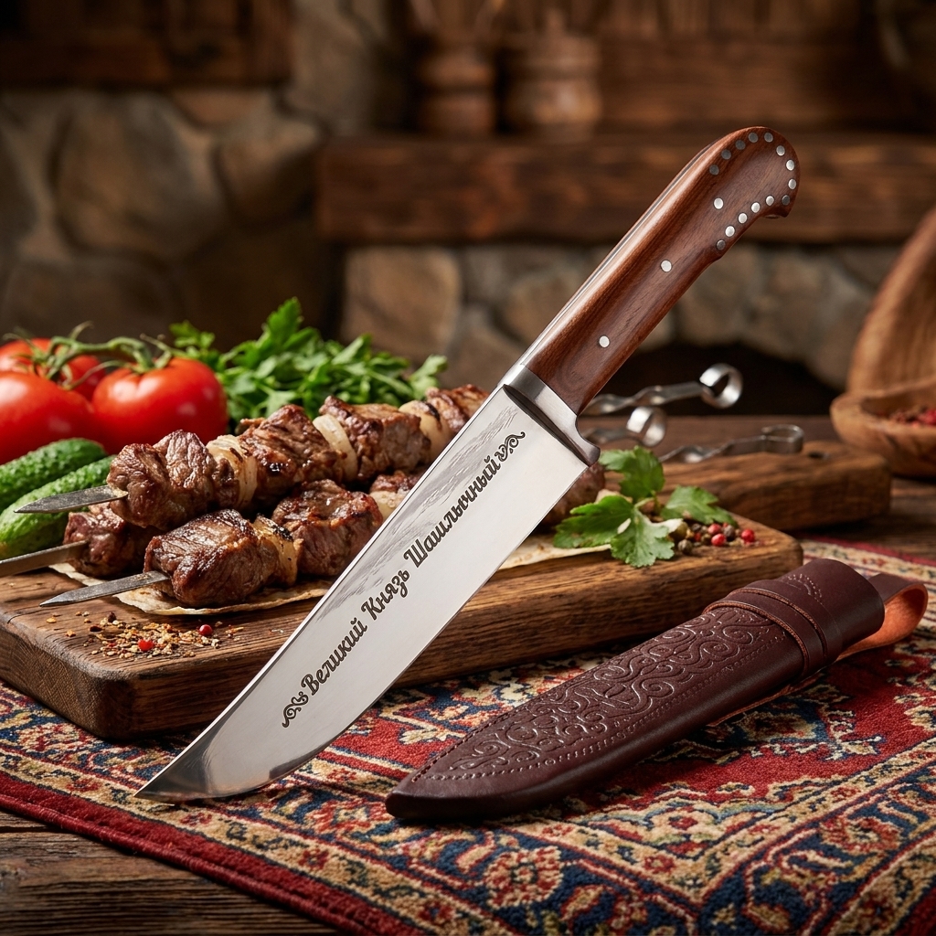 Usbekischer Messer Pchak, 29 cm mit Gravur G002 - Velikiy Knyaz Shashlyichnyiy