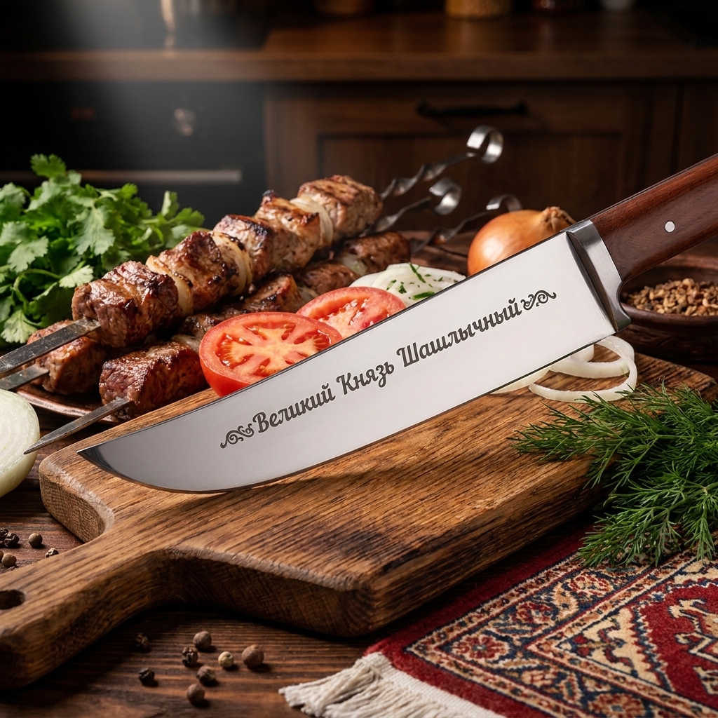 Usbekischer Messer Pchak, 29 cm mit Gravur G002 - Velikiy Knyaz Shashlyichnyiy