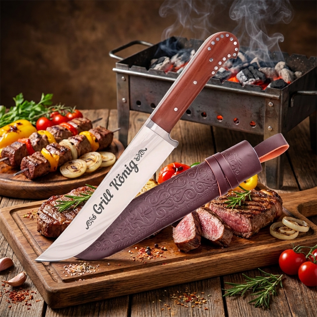 Usbekischer Messer Pchak, 29 cm mit Gravur G018 - Grill König