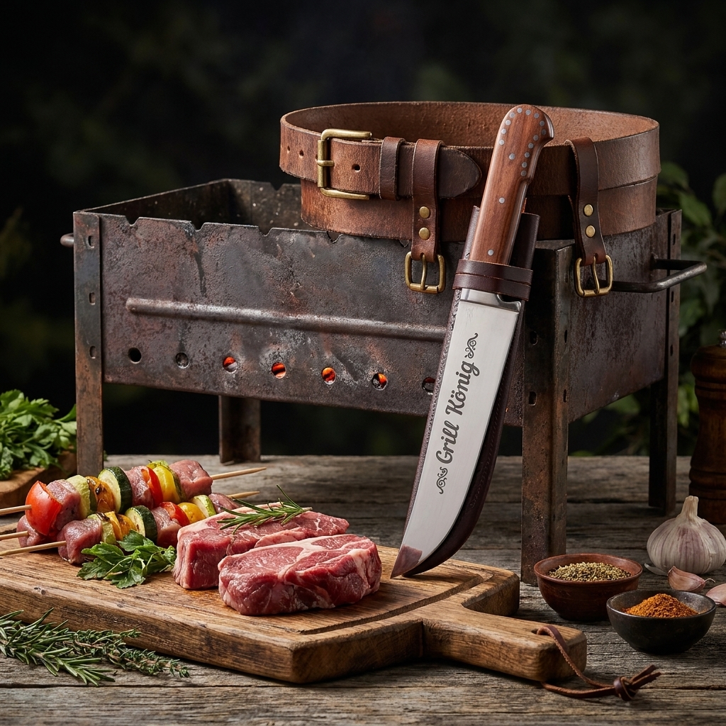 Usbekischer Messer Pchak, 29 cm mit Gravur G018 - Grill König
